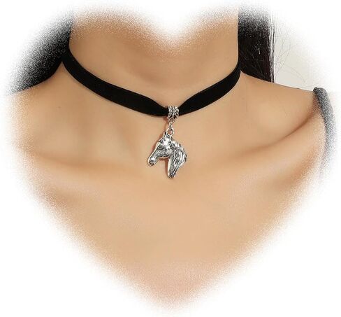 W WEILIRIAN Punk Velvet Choker Necklace Horse Pendant Necklace Black Velvet Necklace Short Horse Necklace Suede Cord Necklace Animal Necklace Choker Jewelry for Women and Girls in Saudi Arabia