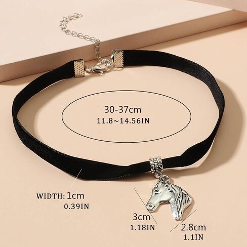 W WEILIRIAN Punk Velvet Choker Necklace Horse Pendant Necklace Black Velvet Necklace Short Horse Necklace Suede Cord Necklace Animal Necklace Choker Jewelry for Women and Girls in Saudi Arabia