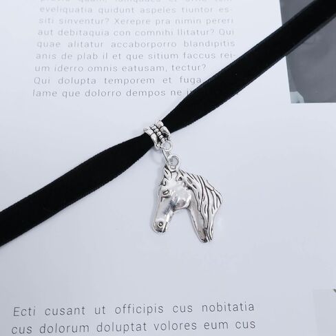 W WEILIRIAN Punk Velvet Choker Necklace Horse Pendant Necklace Black Velvet Necklace Short Horse Necklace Suede Cord Necklace Animal Necklace Choker Jewelry for Women and Girls in Saudi Arabia