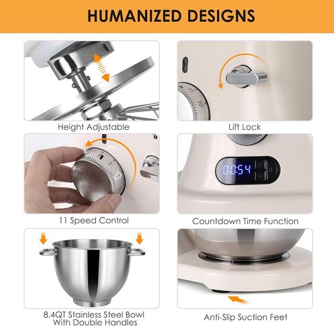8.4QT Commercial Stand Mixer 800W with Aluminum Die Casting Meets the Standard of NSF/ANSI 8-2023, Mixers Kitchen Electric Stand Mixer with Stainless Steel 8L Bowl, Dough Hook, Whisk and Beater in Kuwait
