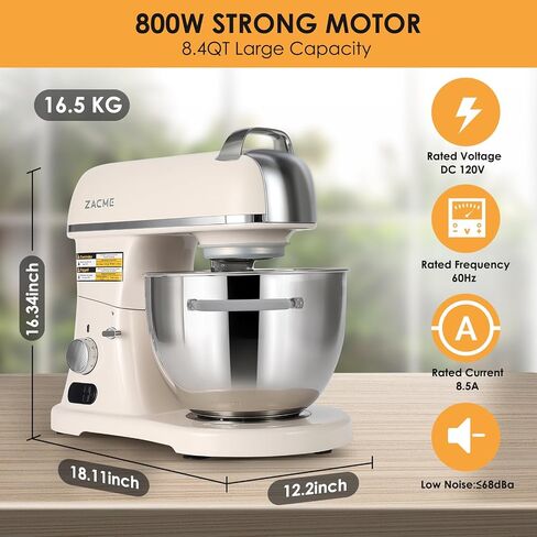 8.4QT Commercial Stand Mixer 800W with Aluminum Die Casting Meets the Standard of NSF/ANSI 8-2023, Mixers Kitchen Electric Stand Mixer with Stainless Steel 8L Bowl, Dough Hook, Whisk and Beater in Kuwait