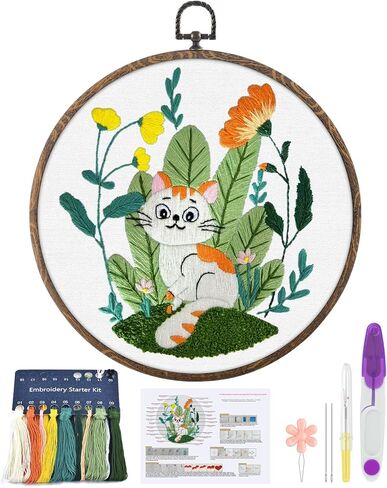 مجموعة تطريز ERKOON للمبتدئين، مجموعة خياطة يدوية للحرف الفنية، مجموعات للمبتدئين في الغرز المتقاطعة، مجموعات تطريز DIY مع أنماط وتعليمات وخيوط إبر الأطواق in Kuwait