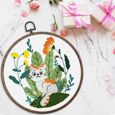 مجموعة تطريز ERKOON للمبتدئين، مجموعة خياطة يدوية للحرف الفنية، مجموعات للمبتدئين في الغرز المتقاطعة، مجموعات تطريز DIY مع أنماط وتعليمات وخيوط إبر الأطواق in Kuwait