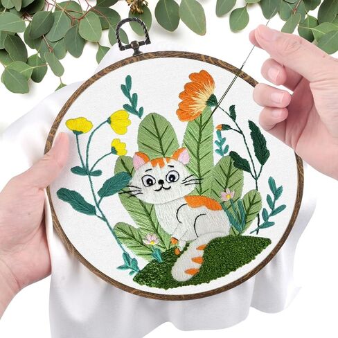 مجموعة تطريز ERKOON للمبتدئين، مجموعة خياطة يدوية للحرف الفنية، مجموعات للمبتدئين في الغرز المتقاطعة، مجموعات تطريز DIY مع أنماط وتعليمات وخيوط إبر الأطواق in Kuwait