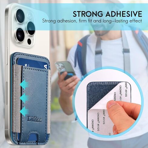 Phone Wallet Stick on, Holds 7 Cards, Leather Phone Card Holder,Adhesive Cell Phone Pocket for Back of Phone,Sticky Credit Card Holder for Phone Case,Compatible with iPhone and Most Smartphones(Blue) in Saudi Arabia