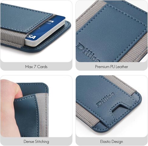 Phone Wallet Stick on, Holds 7 Cards, Leather Phone Card Holder,Adhesive Cell Phone Pocket for Back of Phone,Sticky Credit Card Holder for Phone Case,Compatible with iPhone and Most Smartphones(Blue) in Saudi Arabia