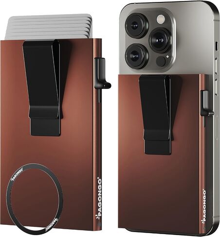 محفظة PAGONGO Magsafe، محفظة Mag Safe مغناطيسية بسيطة، حامل بطاقة ائتمان منبثق مع مشبك نقدي، محفظة Apple Magsafe، محفظة Iphone، محفظة مغناطيسية Iphone، مع حلقة مغناطيسية بنية in Kuwait