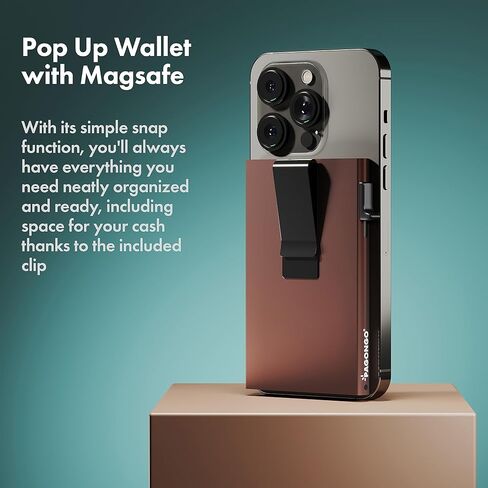 محفظة PAGONGO Magsafe، محفظة Mag Safe مغناطيسية بسيطة، حامل بطاقة ائتمان منبثق مع مشبك نقدي، محفظة Apple Magsafe، محفظة Iphone، محفظة مغناطيسية Iphone، مع حلقة مغناطيسية بنية in Kuwait
