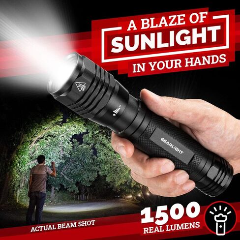 مصباح يدوي GearLight S2500 LED - مصابيح يدوية تكتيكية قوية للغاية ومشرقة للغاية مع لومن عالي للتخييم والطوارئ والاستخدام اليومي in Kuwait