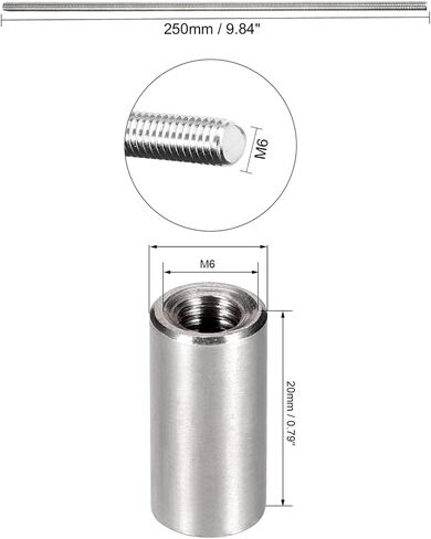 MECCANIXITY M6 x 250mm 304 Stainless Steel Fully Threaded Rod W 5Pcs M6 x 20mm Round Stud Nuts in Saudi Arabia
