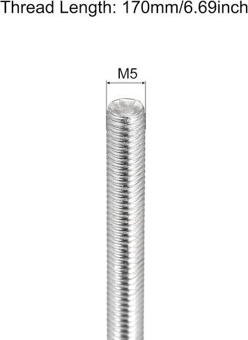 MECCANIXITY قضيب ملولب بالكامل M5 x 300 مم 0.8 مم درجة الخيط 304 من الفولاذ المقاوم للصدأ اليد اليمنى قضبان ملولبة شريط ترصيع 8 عبوات in Kuwait