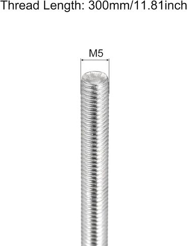 MECCANIXITY قضيب ملولب بالكامل M5 x 300 مم 0.8 مم درجة الخيط 304 من الفولاذ المقاوم للصدأ اليد اليمنى قضبان ملولبة شريط ترصيع 8 عبوات in Kuwait