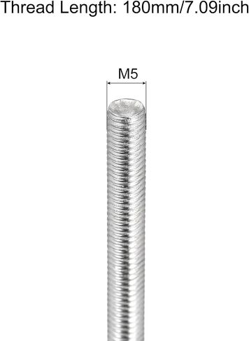 MECCANIXITY قضيب ملولب بالكامل M5 x 300 مم 0.8 مم درجة الخيط 304 من الفولاذ المقاوم للصدأ اليد اليمنى قضبان ملولبة شريط ترصيع 8 عبوات in Kuwait