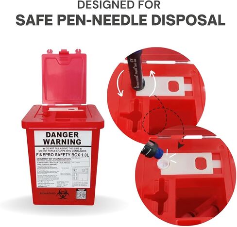 حاوية التخلص من الأدوات الحادة من FINEPRO للعناية بمرضى السكري (1 كوارت، أحمر شفاف، 2) in Kuwait