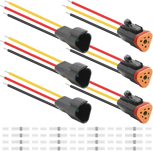 dkardu 3 قطع السيارات للماء DT سلسلة موصل الأسلاك الكهربائية لدويتش 3 دبوس 16 awg الذكور والإناث سلك للسيارة / شاحنة / قارب أدى ضوء بار مع أنابيب يتقلص الحرارة in Kuwait