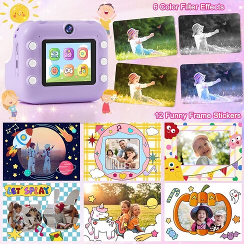 كاميرا هاندويل للأطفال طباعة فورية: 48 مليون بكسل HD عدسة أمامية وخلفية كاميرا فورية صور قابلة للطباعة لـ 3-12 4 5 6 7 8 9 10 سنوات من العمر هدايا عيد ميلاد فتاة 1080 بكسل لعبة كاميرا رقمية للسفر للأولاد والبنات in Kuwait