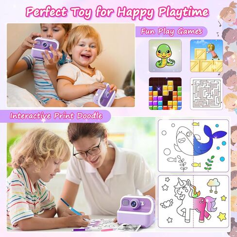 كاميرا هاندويل للأطفال طباعة فورية: 48 مليون بكسل HD عدسة أمامية وخلفية كاميرا فورية صور قابلة للطباعة لـ 3-12 4 5 6 7 8 9 10 سنوات من العمر هدايا عيد ميلاد فتاة 1080 بكسل لعبة كاميرا رقمية للسفر للأولاد والبنات in Kuwait