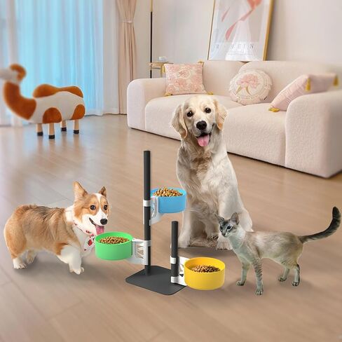Elevated Dog Bowls,20 in Raised Dog Bowl,with 3 Thick 35 oz Dog Bowls,360°Swivel Dog Bowl Stand,Dog Bowls Large Sized Dog,Non Tilting,Non Slip of Pets。 in Saudi Arabia