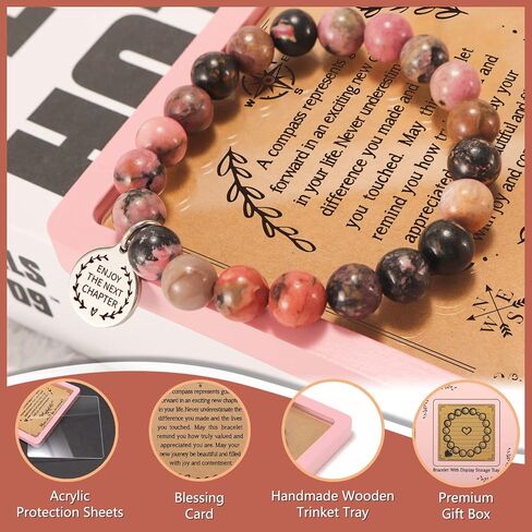 Sensi Blue Coworker Leaving Gifts, Retirement Gifts for Women, Farewell Going Away Goodbye New Job Gifts for Female, Retired Gifts for Boss Colleague, Natural Stone Compass Bracelets in Saudi Arabia