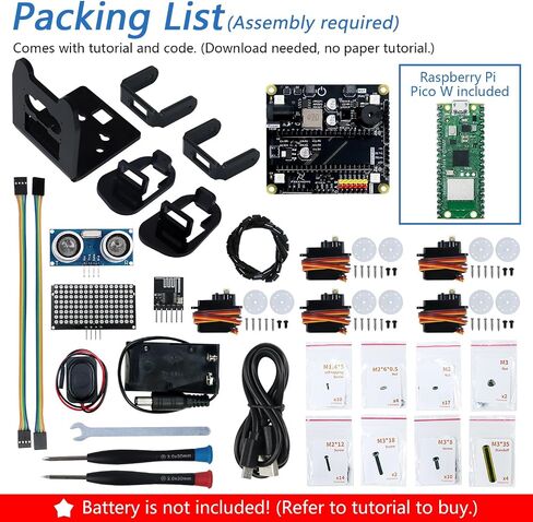 مجموعة روبوت Freenove ذات قدمين لـ Raspberry Pi Pico W (متضمنة) (متوافقة مع Arduino IDE)، تعبيرات مصفوفة LED، تجنب العوائق، أضواء ملونة، طنان، مكبر صوت، تطبيق in Kuwait