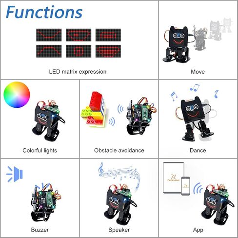 مجموعة روبوت Freenove ذات قدمين لـ Raspberry Pi Pico W (متضمنة) (متوافقة مع Arduino IDE)، تعبيرات مصفوفة LED، تجنب العوائق، أضواء ملونة، طنان، مكبر صوت، تطبيق in Kuwait