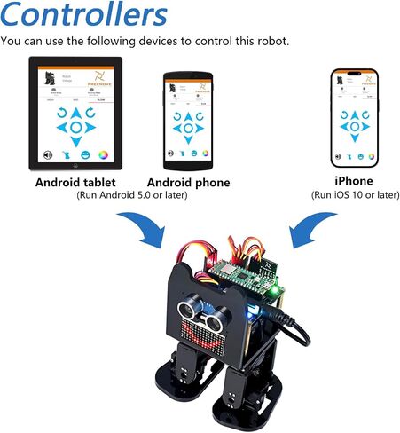 مجموعة روبوت Freenove ذات قدمين لـ Raspberry Pi Pico W (متضمنة) (متوافقة مع Arduino IDE)، تعبيرات مصفوفة LED، تجنب العوائق، أضواء ملونة، طنان، مكبر صوت، تطبيق in Kuwait