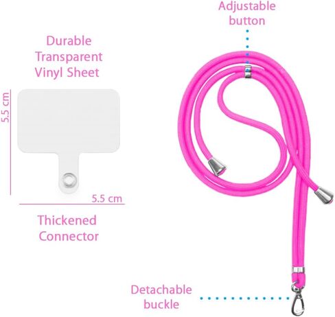 5 قطع من حبال الهاتف الخلوي العالمية القابلة للتعديل والفصل والرقبة من النايلون بألوان فاتحة (الوردي والأبيض والأرجواني والأزرق الفاتح والأصفر) 5 قطع وسادات بطاقات شفافة لمعظم الهواتف الذكية in Kuwait