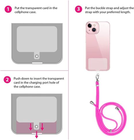 5 قطع من حبال الهاتف الخلوي العالمية القابلة للتعديل والفصل والرقبة من النايلون بألوان فاتحة (الوردي والأبيض والأرجواني والأزرق الفاتح والأصفر) 5 قطع وسادات بطاقات شفافة لمعظم الهواتف الذكية in Kuwait