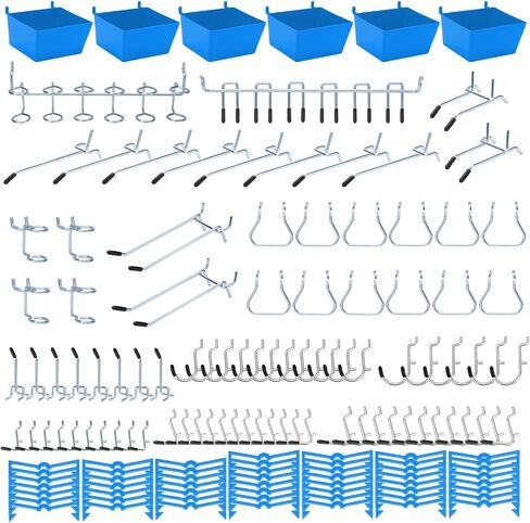 Daanxw 148PCS Pegboard Accessories Organizer Kit, Pegboard Bins, Pegboard Set for Tools, 1/8 and 1/4 inch Pegboard Hooks Assortment, Pegboard Bins, Metal Hooks for Hanging Storage (Blue) in Saudi Arabia