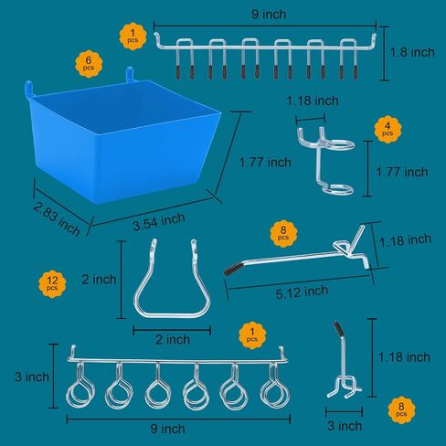 Daanxw 148PCS Pegboard Accessories Organizer Kit, Pegboard Bins, Pegboard Set for Tools, 1/8 and 1/4 inch Pegboard Hooks Assortment, Pegboard Bins, Metal Hooks for Hanging Storage (Blue) in Saudi Arabia