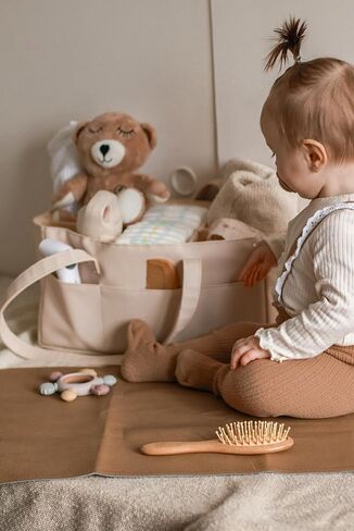 سلة تنظيم حفاضات الأطفال من الجلد النباتي من Uniklook، سلة تخزين، سلة للحفاضات والمناديل المبللة، عربة حمل لمعدات الأطفال للفتيات والفتيان، تخزين الحضانة (بلاك) in Kuwait