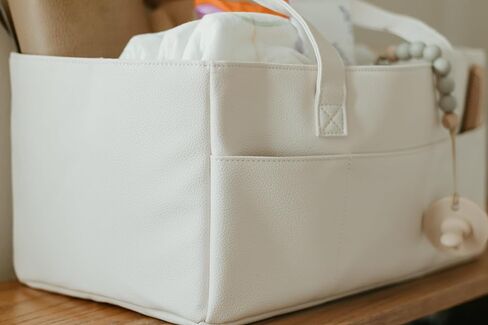 سلة تنظيم حفاضات الأطفال من الجلد النباتي من Uniklook، سلة تخزين، سلة للحفاضات والمناديل المبللة، عربة حمل لمعدات الأطفال للفتيات والفتيان، تخزين الحضانة (بلاك) in Kuwait