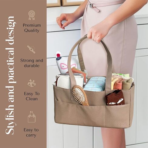 سلة تنظيم حفاضات الأطفال من الجلد النباتي من Uniklook، سلة تخزين، سلة للحفاضات والمناديل المبللة، عربة حمل لمعدات الأطفال للفتيات والفتيان، تخزين الحضانة (بلاك) in Kuwait