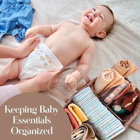 سلة تنظيم حفاضات الأطفال من الجلد النباتي من Uniklook، سلة تخزين، سلة للحفاضات والمناديل المبللة، عربة حمل لمعدات الأطفال للفتيات والفتيان، تخزين الحضانة (بلاك) in Kuwait