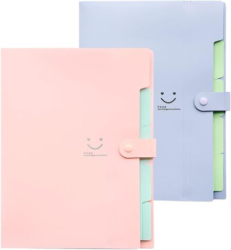 مجلد الأكورديون القابل للتوسيع، FOME 2 حزمة مجلد ملفات متين قابل للتوسيع 5 حجم حرف الجيب / منظم مستندات ورقية A4 للمدرسة والمكتب المنزلي (أرجواني، وردي) in Kuwait