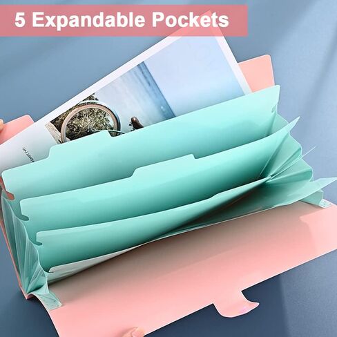 مجلد الأكورديون القابل للتوسيع، FOME 2 حزمة مجلد ملفات متين قابل للتوسيع 5 حجم حرف الجيب / منظم مستندات ورقية A4 للمدرسة والمكتب المنزلي (أرجواني، وردي) in Kuwait