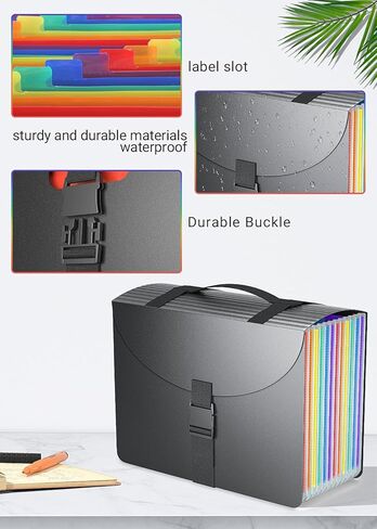 Accordion File Organizer/Expanding File Folders/Portable File Box,13 Pockets Accordian Filing Folder with Handle for Document Paper Receipt Bill Organizer,A4/Letter Size,Colored Tabs,Black Diamond in Saudi Arabia