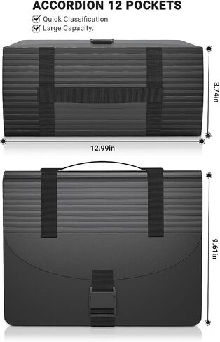 Accordion File Organizer/Expanding File Folders/Portable File Box,13 Pockets Accordian Filing Folder with Handle for Document Paper Receipt Bill Organizer,A4/Letter Size,Colored Tabs,Black Diamond in Saudi Arabia