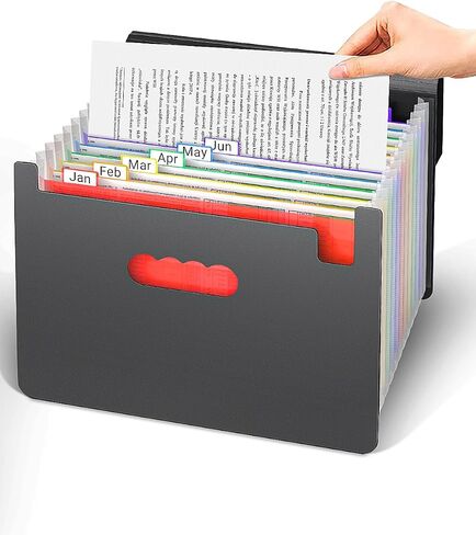 Accordion File Organizer/Expanding File Folders/Portable File Box,13 Pockets Accordian Filing Folder with Handle for Document Paper Receipt Bill Organizer,A4/Letter Size,Colored Tabs,Black Diamond in Saudi Arabia