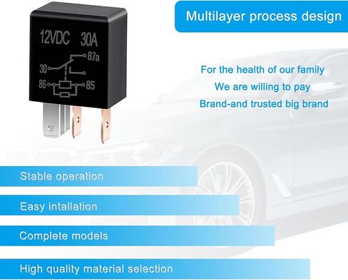 2 PCS 5 Pin 12V Car Starter Relay, Multi-Purpose 30A Waterproof Heavy Duty Relay Replacement, Universal Automotive Conditioner Relay Accessories for Cars SUVs Trucks (Black) in Saudi Arabia