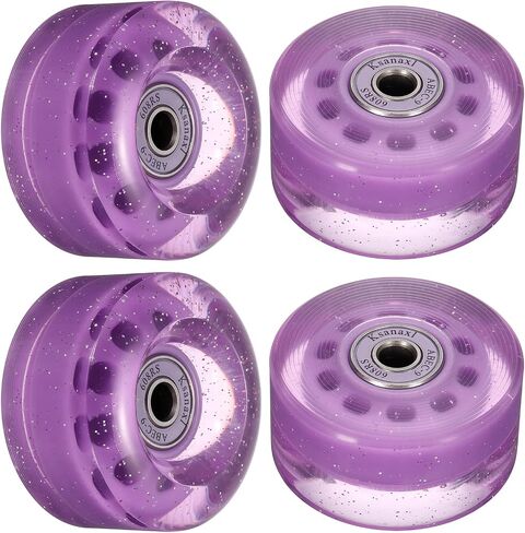 M METERXITY 4 Pack Skate Wheels - PU Quad Skate Fitting Wheels with Bearing, Apply to Double Row Roller Skating/Skateboard (Shine Purple) in Saudi Arabia