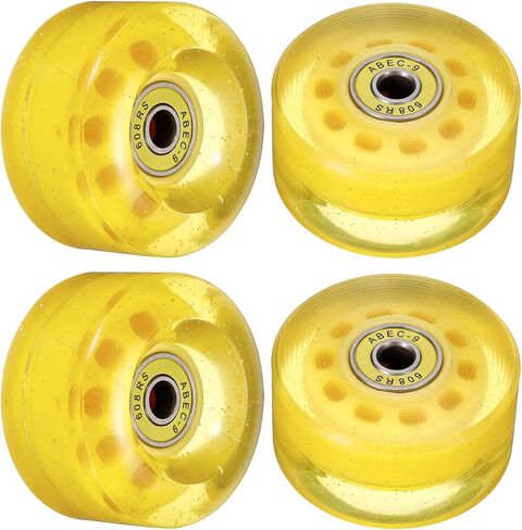 عبوة من 4 عجلات تزلج من M METERXITY - عجلات تزلج رباعية من البولي يوريثان مع محمل، تنطبق على التزلج/لوح التزلج ذو الصف المزدوج (أصفر لامع) in Kuwait