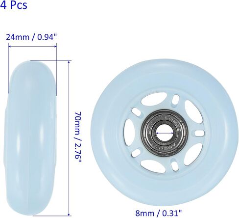 M METERXITY 4 Pack PU Skate Wheels - Inline Skate PU Wheels with Bearing, Apply to Roller Skating/Outdoor Sports (24 x 70mm, Blue) in Saudi Arabia