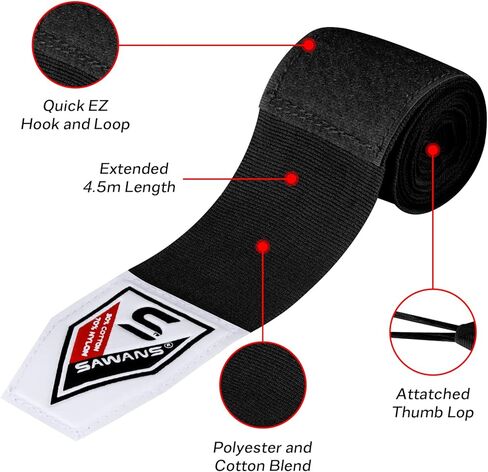 Boxing Hand Wraps Martial Arts Bandages Inner Gloves Punching MMA 2.5 3.5 4.5 Meter Wrist Support Straps Elasticated Training Bag Combat Sports Under Hand Protection Mitts in Saudi Arabia
