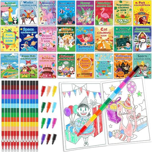 24Pack Small Coloring Books for Kids with 24 Stacking Crayons Set Bulk Coloring Books for Kids Ages 2-4, 4-8, 8-12 Mini Coloring Books for Birthday Party Gifts Goodie Bags Stuffers Classroom Activity in Saudi Arabia