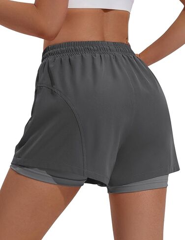 PINSPARK Athletic Shorts for Women High Waisted Workout Short 2 in 1 Running Shorts Gym Shorts with Zipper Pockets in Kuwait