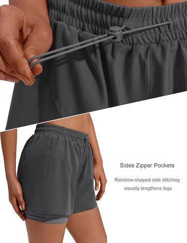 PINSPARK Athletic Shorts for Women High Waisted Workout Short 2 in 1 Running Shorts Gym Shorts with Zipper Pockets in Kuwait