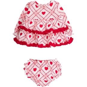 RuffleButts Baby Girls Cotton Gauze Long Sleeve Tiered Ruffle Swing Top and Bloomer Set in Kuwait