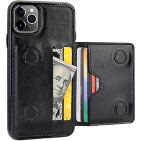 KIHUWEY متوافق مع iPhone 11 Pro Max Wallet Case حامل بطاقة الائتمان، غطاء حماية متين مقاوم للصدمات لهاتف iPhone 11 Pro Max 6.5 بوصة (أسود) in Kuwait