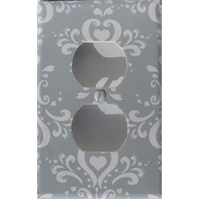 Gray Damask Outlet Switch Plate Cover/Damask Nursery Wall Decor (Grey Damask Outlet Cover) in Saudi Arabia